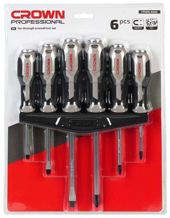 Through-hardened screwdriver set CROWN CPHDG-AXA6, 75 mm, 100 mm, 150 mm