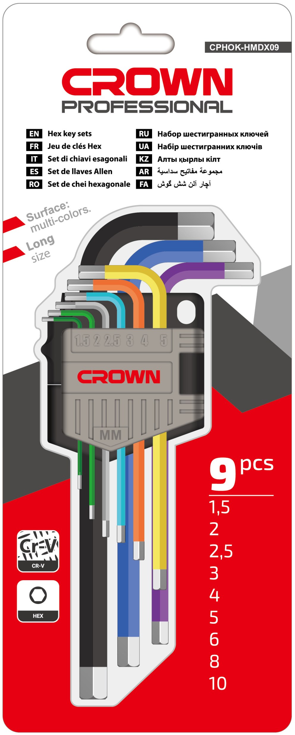 Набір шестигранних ключів CROWN CPHOK-HMDX09, 9 предметів