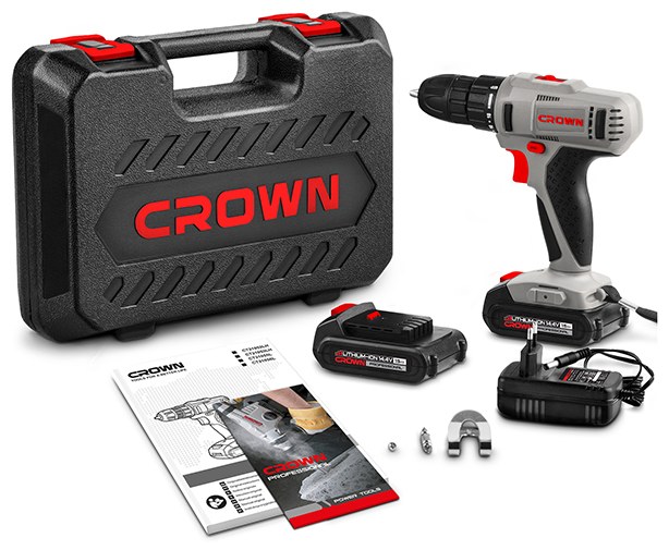 Акумуляторний дриль-шуруповерт CROWN CT21055L-2 BMC, 14.4 В, 2.0 А·год, 28 Н·м