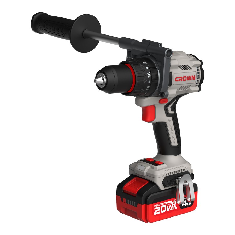 Аккумуляторная бесщёточная дрель-шуруповёрт CROWN CT21155XMS, 60 Н·м
