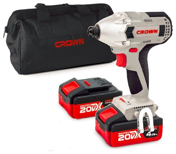 Акумуляторний безщітковий ударний гвинтоверт CROWN CT22021HX-4C2TB, 20 В, 4.0 А·год