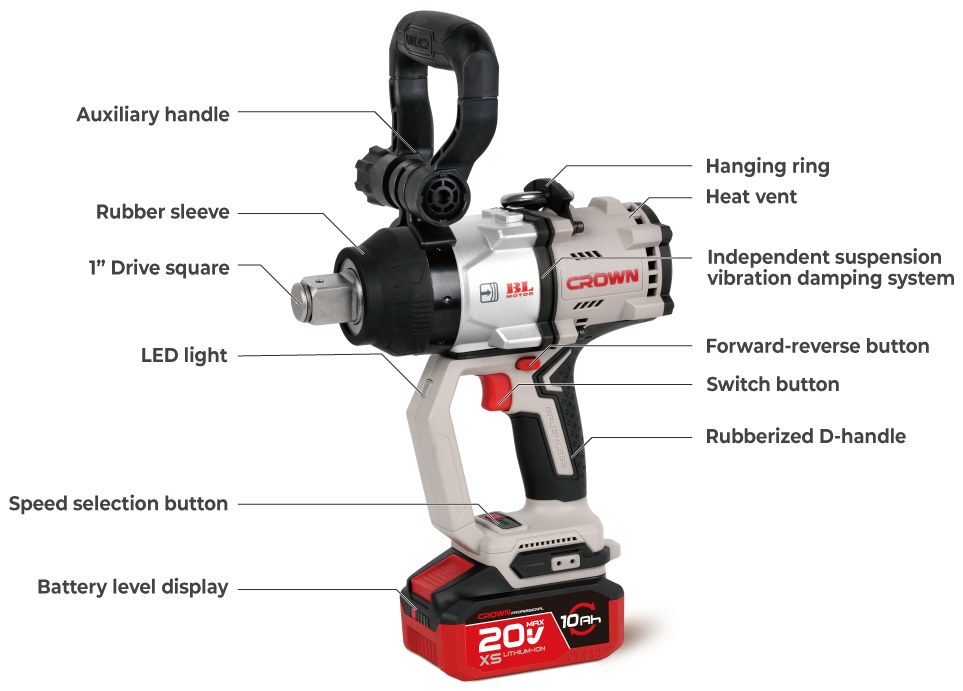 Акумуляторний ударний гайковерт CROWN CT22060-1XS-10C4 BMC