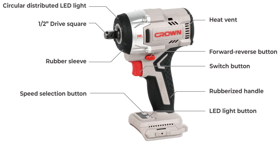 Акумуляторний ударний гайковерт CROWN CT22062HX-4 BMC, 20 В, 4.0 А·год, 550 Н·м