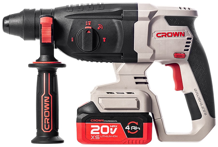 Акумуляторний перфоратор CROWN CT28020XS-4 BMC, 20 В, 4.0 А·год, 26 мм