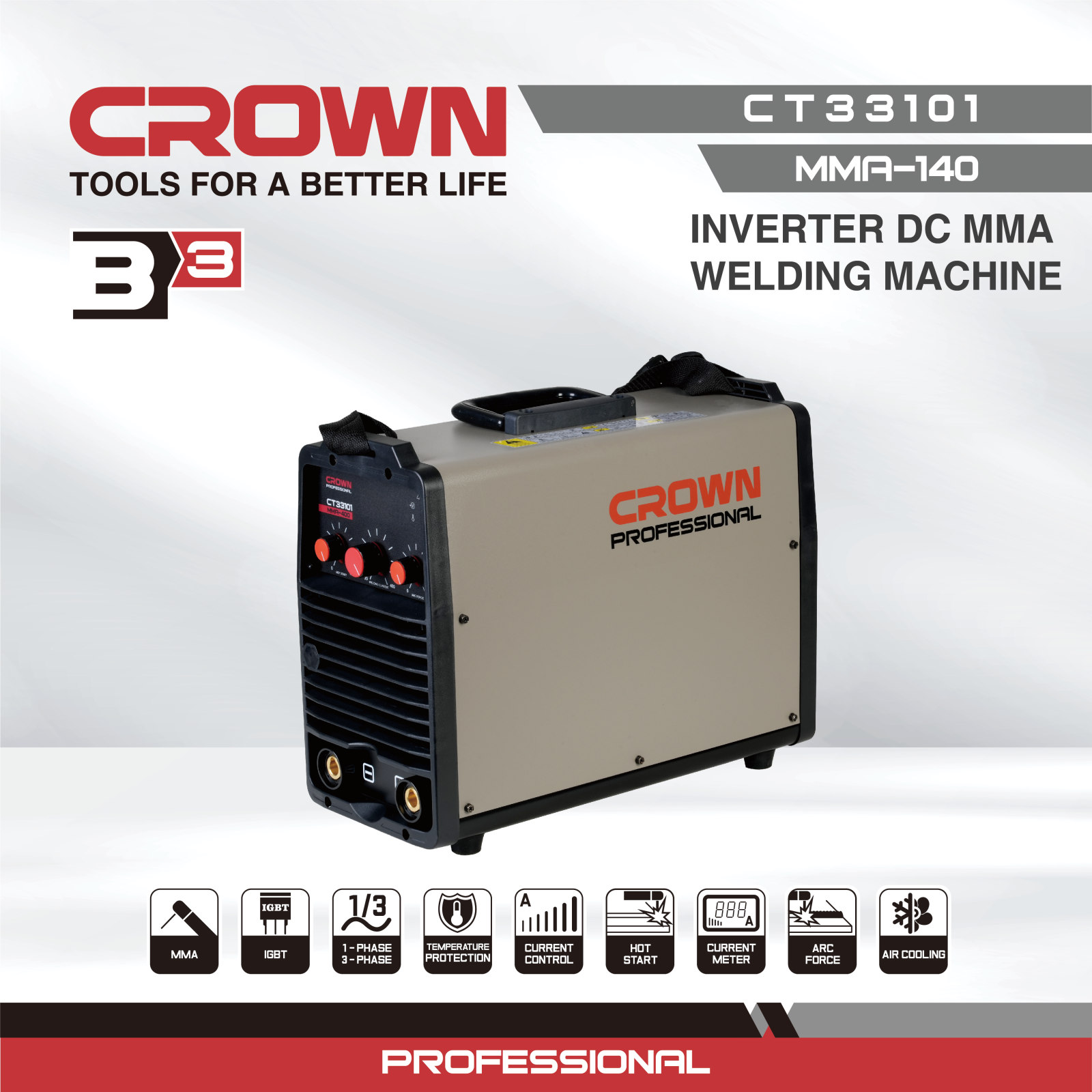 Зварювальний інвертор MMA CROWN CT33101, 20–270 А