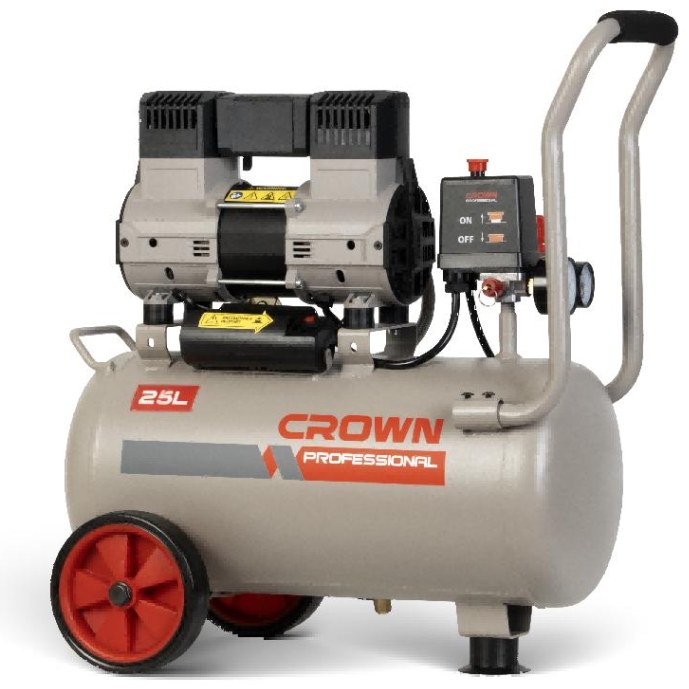 Безмасляний повітряний компресор CROWN CT36149, 850 Вт, 65 л/хв, бак 24 л