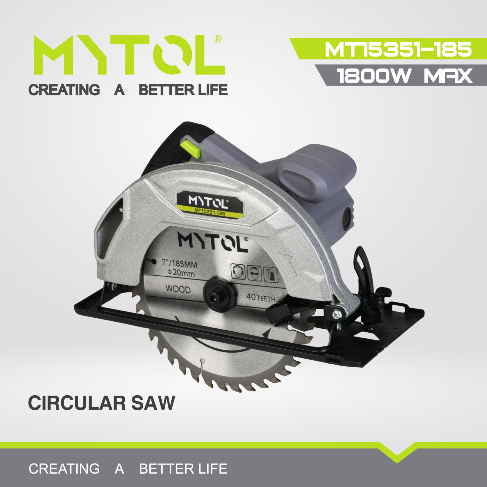 Пила дискова (циркулярна) MYTOL MT15351-185, 1200 Вт, 185 мм