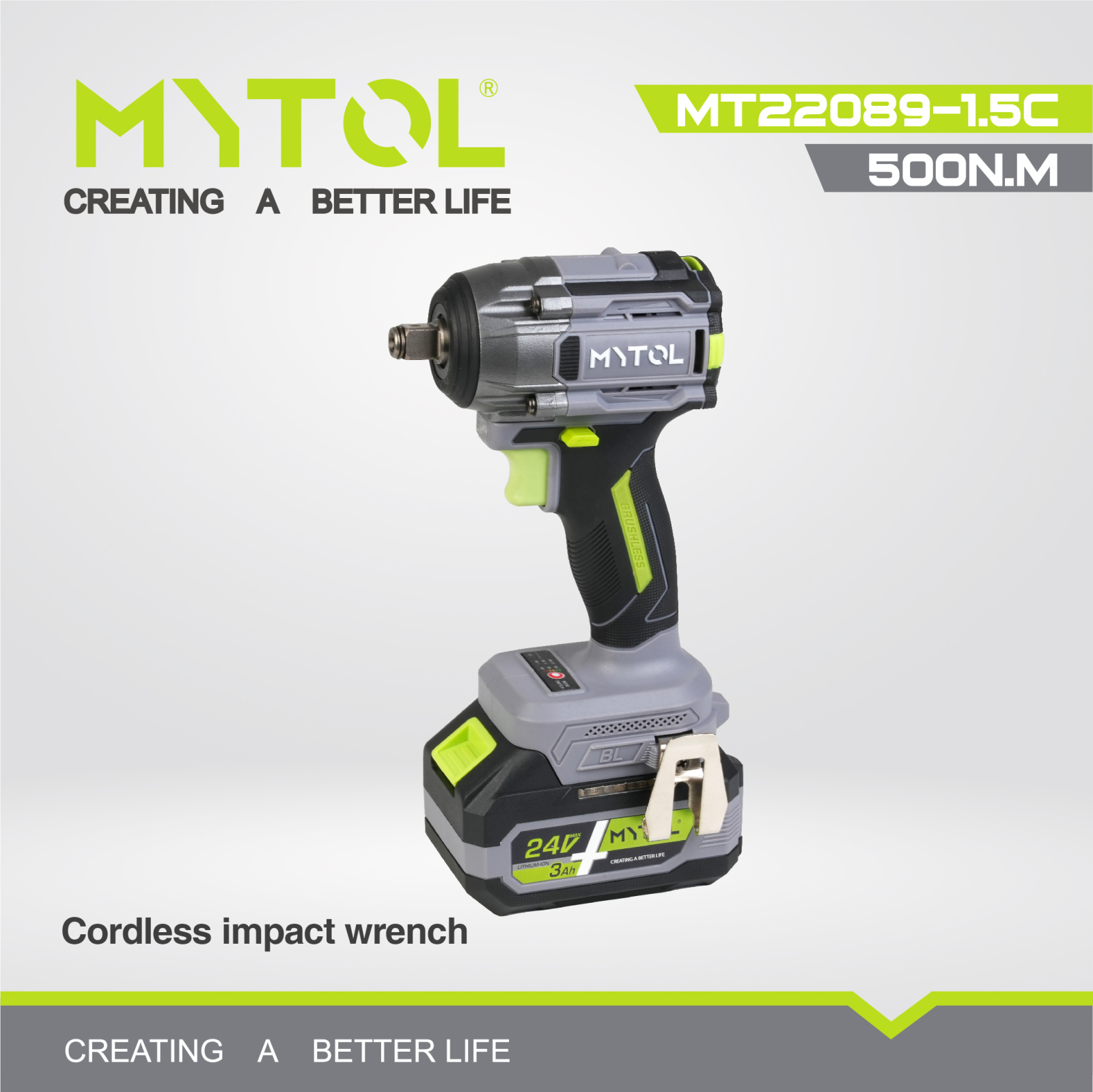 Акумуляторний ударний гайковерт MYTOL MT22089-1.5 IMC, 20 В, 500 Нм, 1/2"