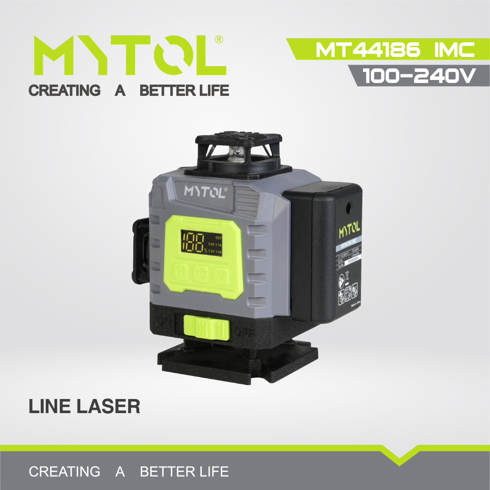 Лазерний рівень MYTOL MT44186 IMC, зелений промінь, точність ±1 мм/5 м